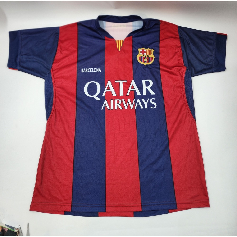 FC Barcelona Soccer Jersey 2014-15 Qatar Airways Unicef Blue Red Striped Mens L
